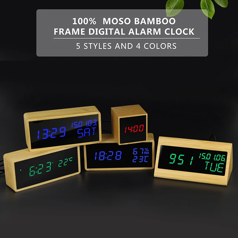 100% Bamboo Digital Alarm Clock Wooden LED Table Clock Electronic Despertador Desk Brightness Voice Snooze Control Temperature
100% Bamboo Digital Alarm Clock Wooden LED Table Clock Electronic Despertador Desk Brightness Voice Snooze Control Temperature