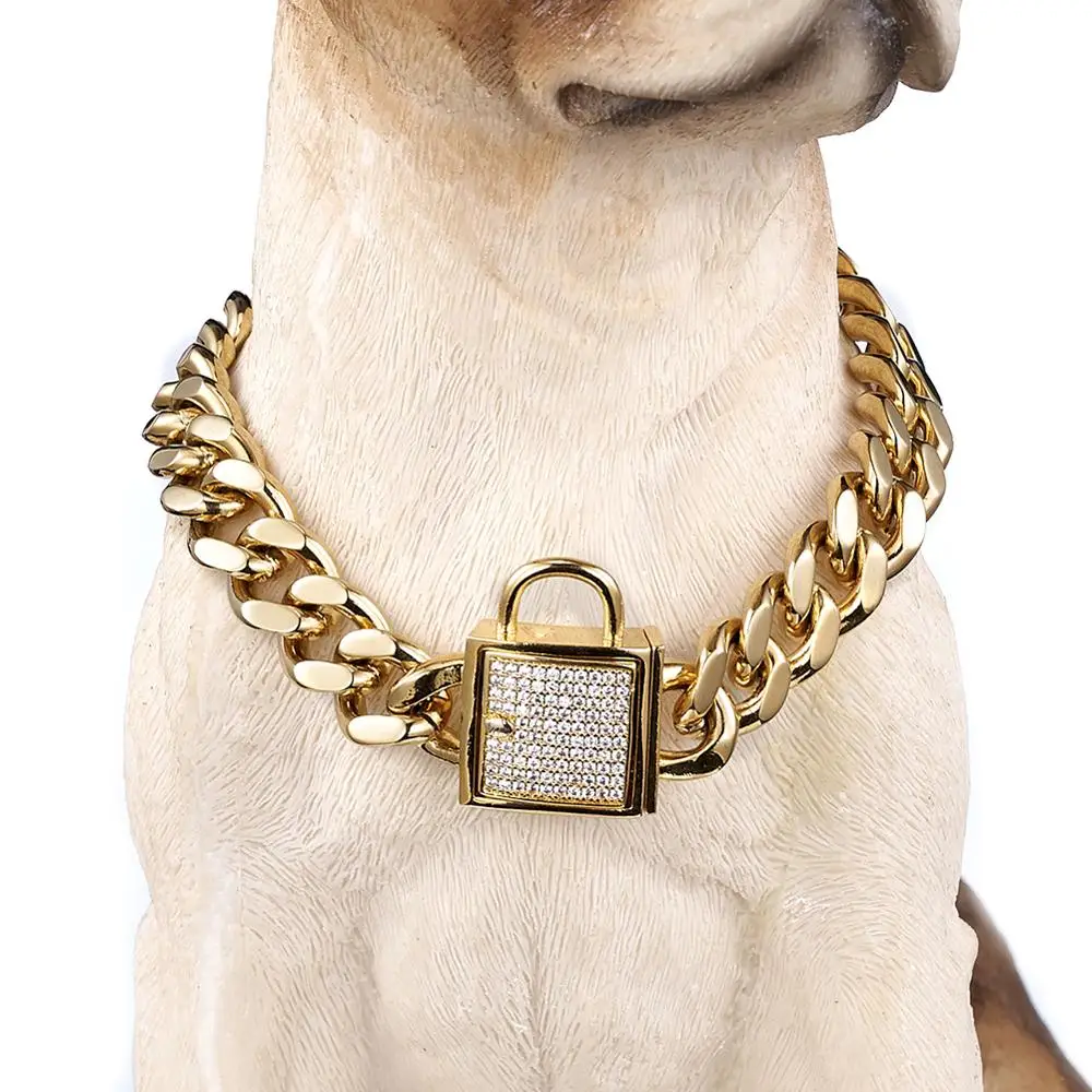 12-32" Fashion Stainless Steel Silver Color/Gold Cuban Curb Link Training Choke Chain Pet Dog Collar With Crystal Lock Clasp
12-32" Fashion Stainless Steel Silver Color/Gold Cuban Curb Link Training Choke Chain Pet Dog Collar With Crystal Lock Clasp