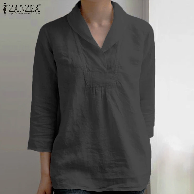 Summer Blouse ZANZEA Elegant Women Lapel Neck 3/4 Sleeve Tunic Tops Casual Cotton Linen Shirt Ladies V Neck Blusas Plus Size 5XL
Summer Blouse ZANZEA Elegant Women Lapel Neck 3/4 Sleeve Tunic Tops Casual Cotton Linen Shirt Ladies V Neck Blusas Plus Size 5XL