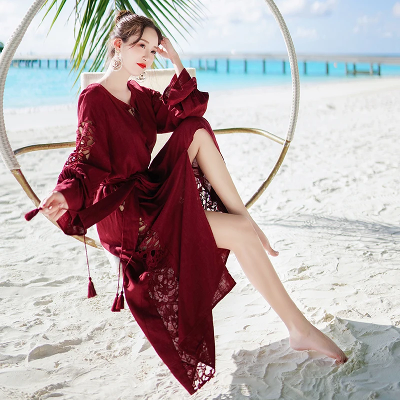 2019 new fashion women's dresses Red beach dress spring retro bohemian lazy style loose vacation
2019 new fashion women's dresses Red beach dress spring retro bohemian lazy style loose vacation