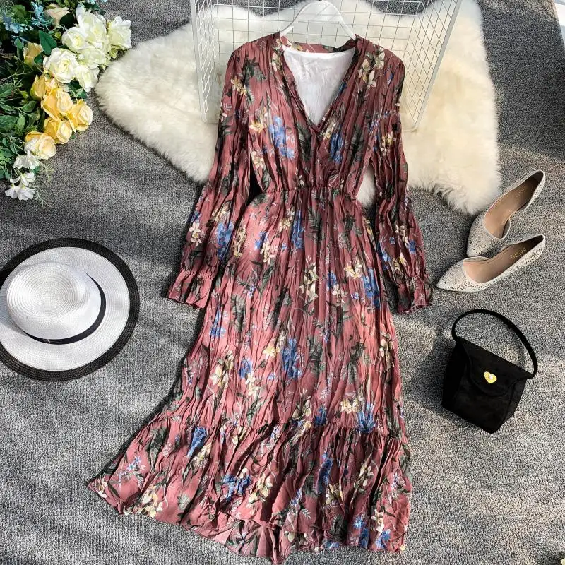 Korea 2019 New V Collar Long Sleeve Casual Dress Women Print Clothes Dresses Party Night Vestidos E523
Korea 2019 New V Collar Long Sleeve Casual Dress Women Print Clothes Dresses Party Night Vestidos E523