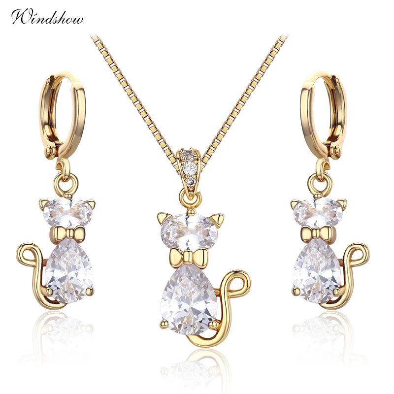 Cute Yellow Gold Color Kitten Cats Pave CZ Stones Pendants Necklaces Drop Earrings Jewelry Sets For Women Children Girls Kids
Cute Yellow Gold Color Kitten Cats Pave CZ Stones Pendants Necklaces Drop Earrings Jewelry Sets For Women Children Girls Kids