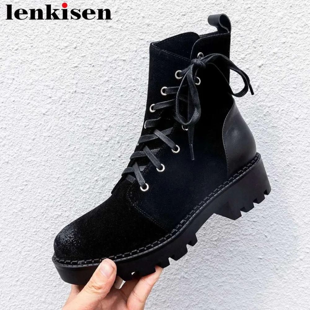 Lenkisen natural leather med heels platform novelty design young lady british school round toe bowtie zipper ankle boots L59
Lenkisen natural leather med heels platform novelty design young lady british school round toe bowtie zipper ankle boots L59