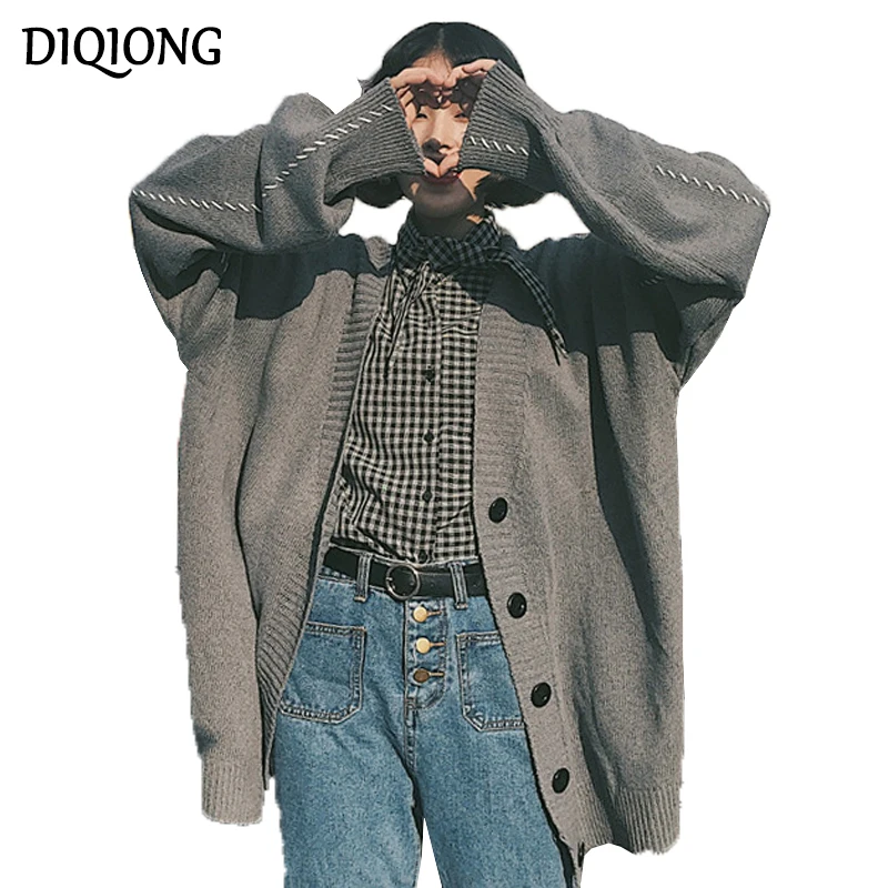 Diqiong 2018 Для женщин осень-зима кардиган свитер и длинные участки шерстяные свитера