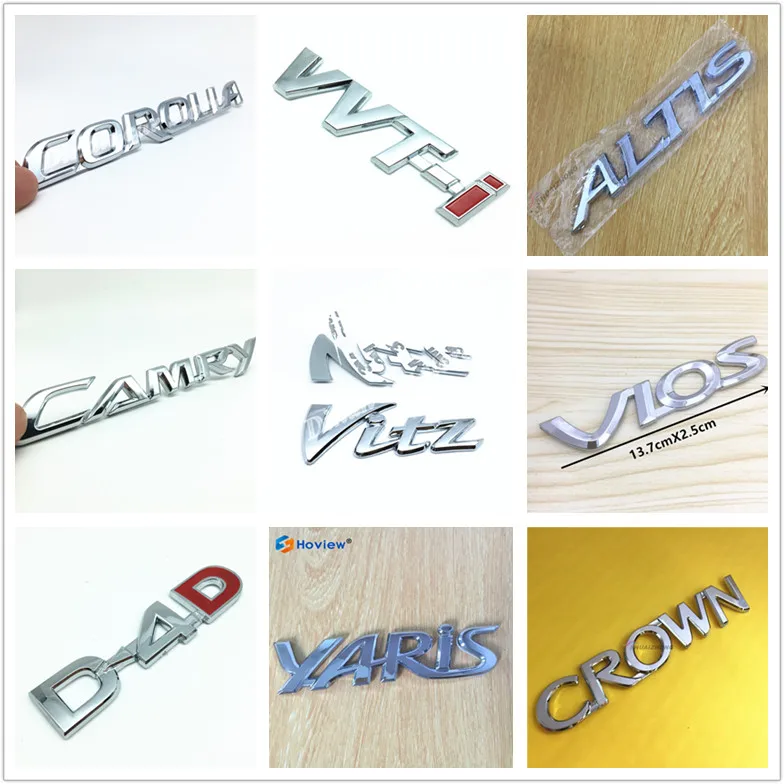 for Corolla CAMRY YARIS VIOS ALTIS CROWN D4D VVTI VITZ car rear trunk badge 3D logo car Side Fender emblem stickers Decal Letter
for Corolla CAMRY YARIS VIOS ALTIS CROWN D4D VVTI VITZ car rear trunk badge 3D logo car Side Fender emblem stickers Decal Letter