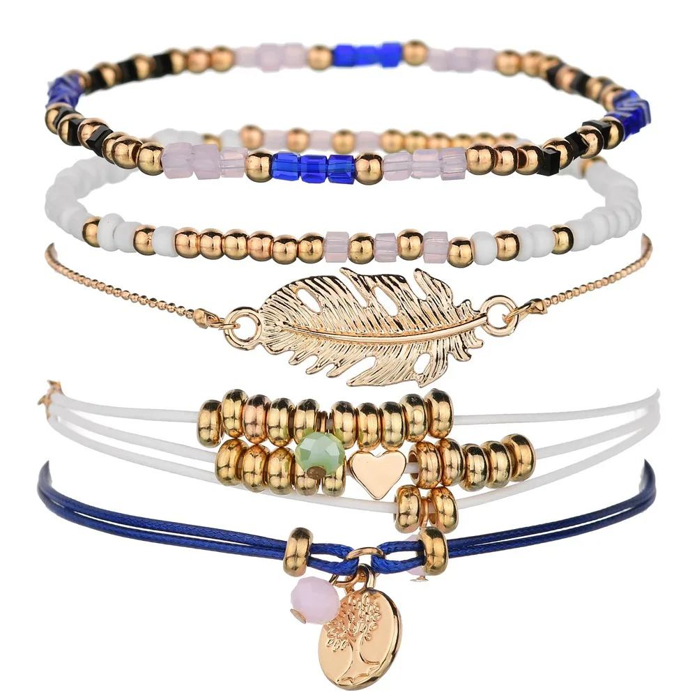 Women's Bracelet Set 5 Piece Bracelet Vintage Feather Heart Wax Rope Hand-knitted Bracelet
Women's Bracelet Set 5 Piece Bracelet Vintage Feather Heart Wax Rope Hand-knitted Bracelet