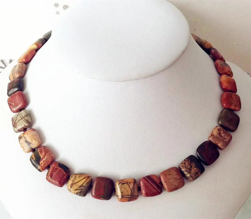 Natural 12X12MM PICASSO JASPER NECKLACE 18''