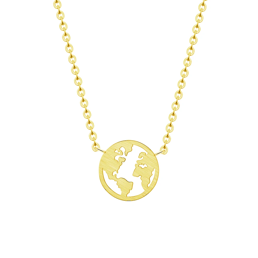 Stainless Steel World Map Necklace Earth Gold Color carte du monde Jewelry for Wanderlust Choker Outdoor Best Gifts | Украшения и