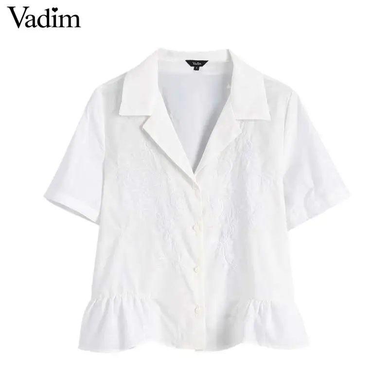 Vadim women elegant embroidery white transparent blouses short sleeve turn down collar shirt female sweet summer top DA369
Vadim women elegant embroidery white transparent blouses short sleeve turn down collar shirt female sweet summer top DA369
