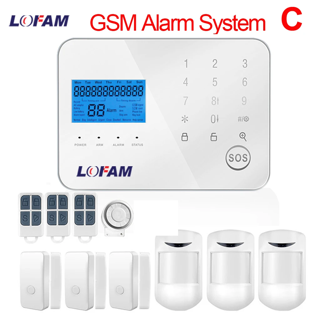 

LOFAM Spanish / Russian /English/French SMS Wireless security GSM PSTN Alarm System Window Door PIR sensor Burglar GSM Alarm Kit