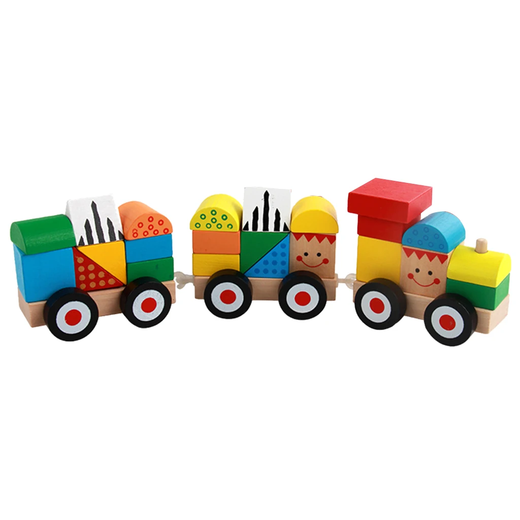 Baby Toys Montessori Trailer Wooden Train Vehicle Blocks Geometry Color Congnitive Education Gifts