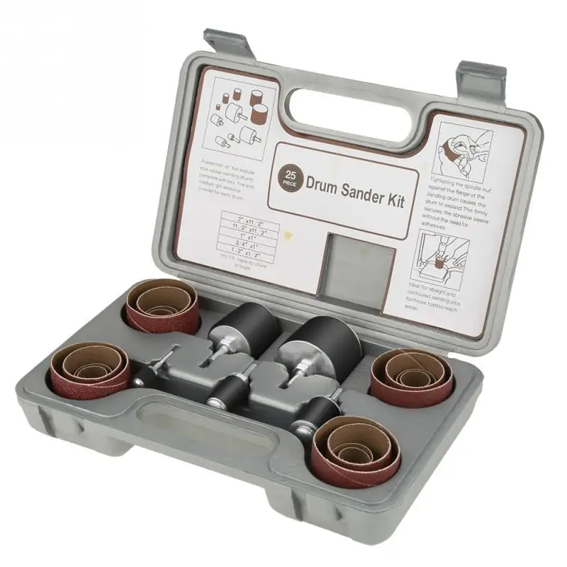 25Pcs/set Drum Sander Kit Set Spindle Sanding Drum Sander Tool Kit with Case for Drill Press for Carpentry Polishing Tool Hot
25Pcs/set Drum Sander Kit Set Spindle Sanding Drum Sander Tool Kit with Case for Drill Press for Carpentry Polishing Tool Hot