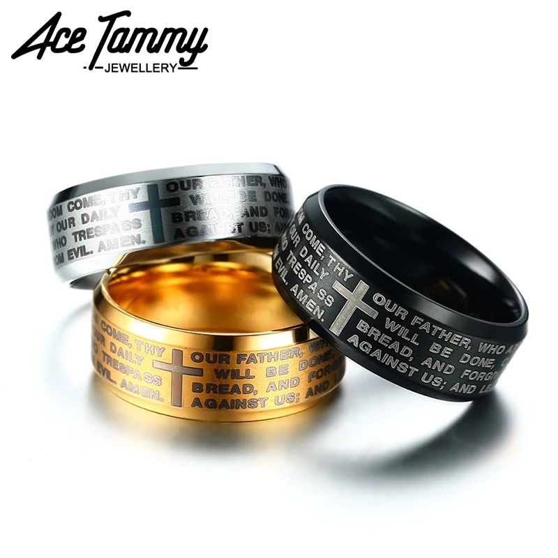 Men Stainless Steel Ring Bible Cross Engraved Jewelry Silver Ring IP Black Plated Men Ring
Men Stainless Steel Ring Bible Cross Engraved Jewelry Silver Ring IP Black Plated Men Ring