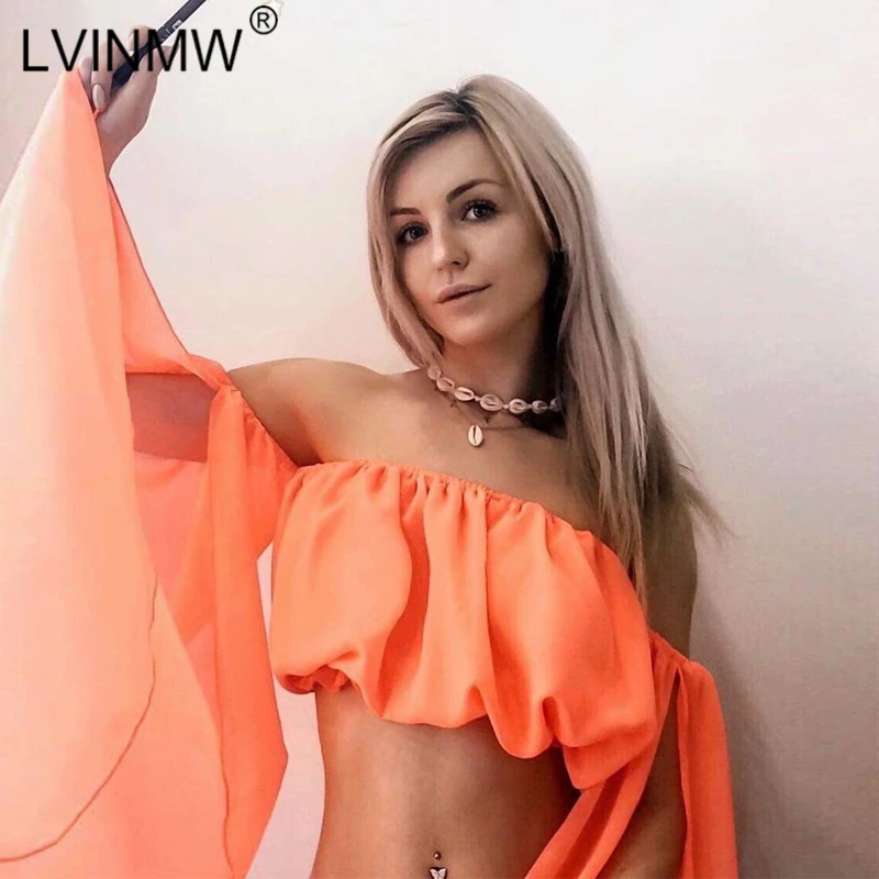 LVINMW Sexy Ruffles Chiffon Crop Tops 2019 Summer Women Long Sleeve Loose Slash Neck Blouse Solid Female Streetwear Beach Shirts
LVINMW Sexy Ruffles Chiffon Crop Tops 2019 Summer Women Long Sleeve Loose Slash Neck Blouse Solid Female Streetwear Beach Shirts
