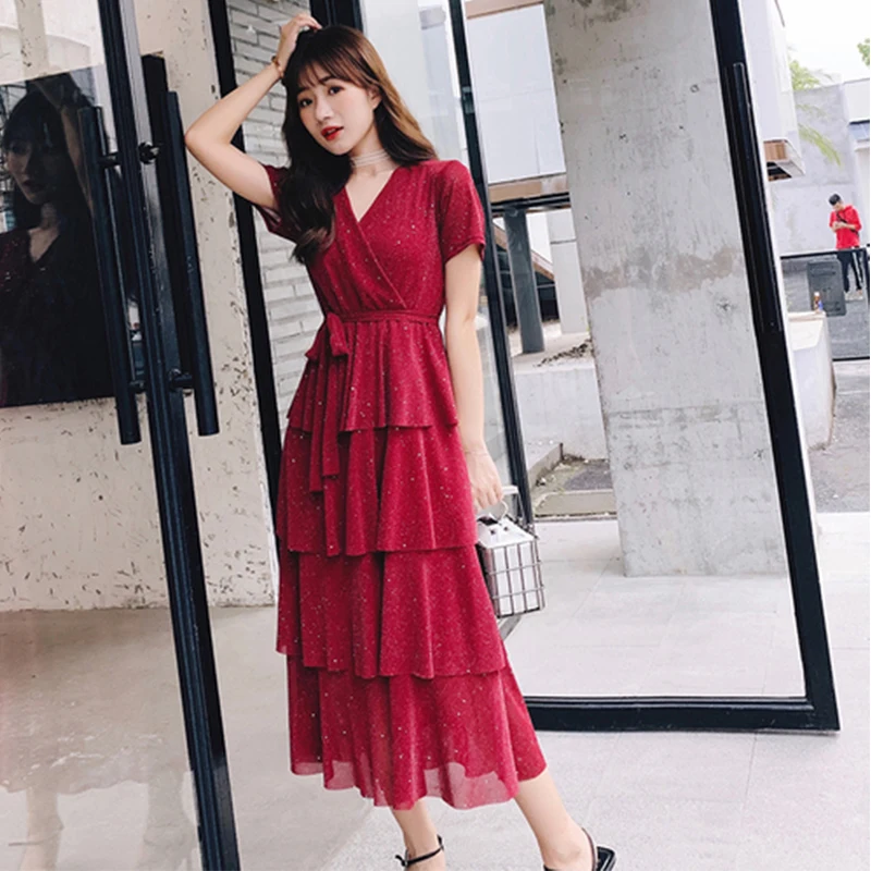 Women V-neck Multi-layer Cake Dress 2019 New Summer Female Sash Tie Up High Waist Casual Black Dresses
Women V-neck Multi-layer Cake Dress 2019 New Summer Female Sash Tie Up High Waist Casual Black Dresses