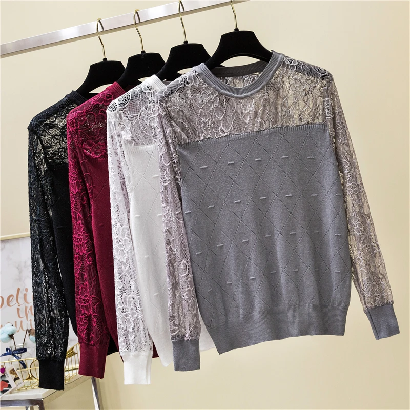 Spring Women Pullovers 2019 Sexy Lace Pullover Sweaters Fashion Patchwork Hollow Out Long Sleeve Knitted Tops Pull Femme
Spring Women Pullovers 2019 Sexy Lace Pullover Sweaters Fashion Patchwork Hollow Out Long Sleeve Knitted Tops Pull Femme