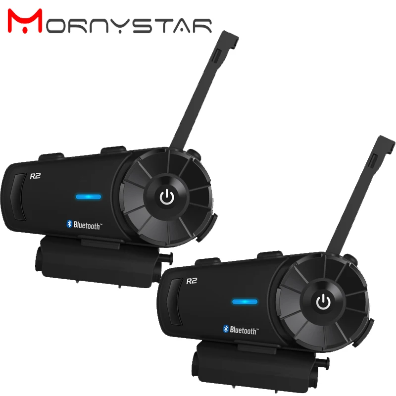 

2pcs MORNYSTAR R2 1200m Motorcycle Bluetooth Helmet Group Intercom Headset MP3 Voice FM Radio Command Handsfree BT Interphone