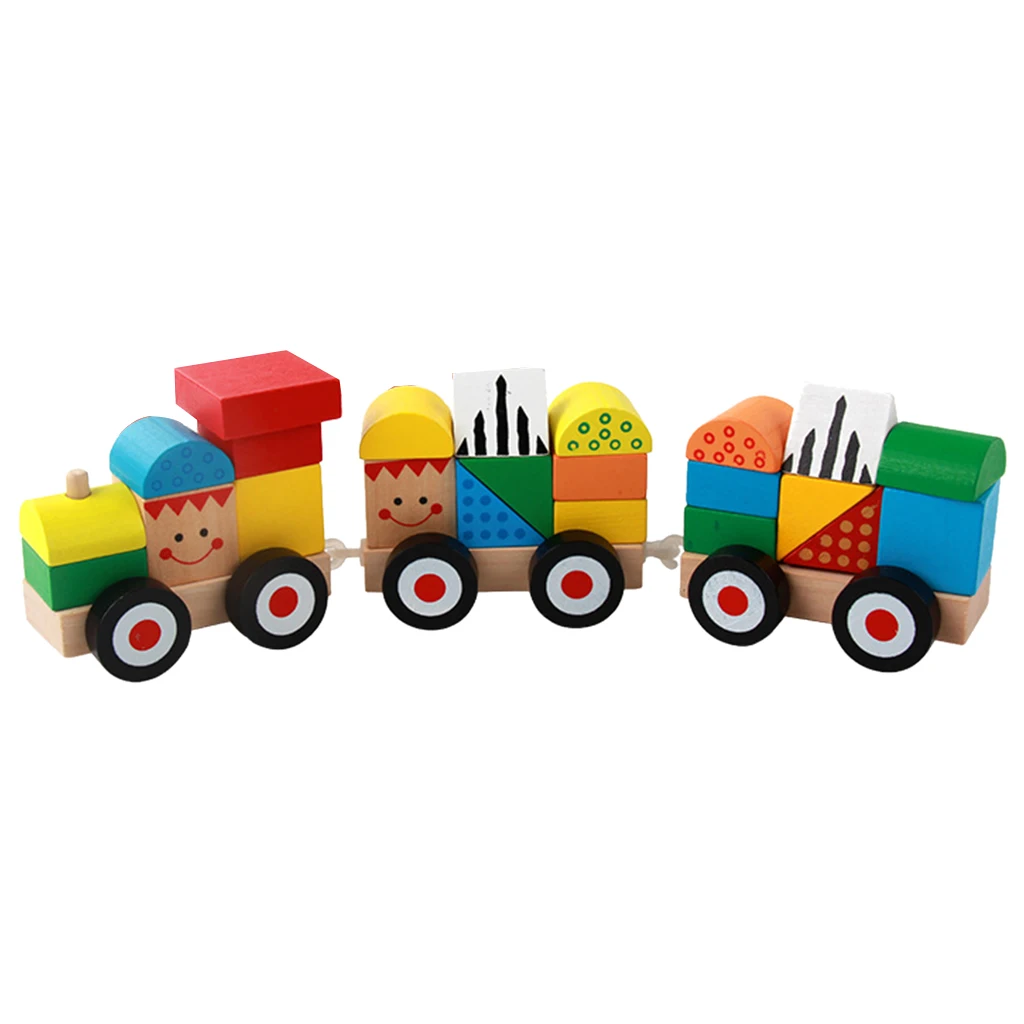 Baby Toys Montessori Trailer Wooden Train Vehicle Blocks Geometry Color Congnitive Education Gifts