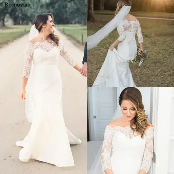 Off Shoulder Mermaid Wedding Dresses With Scalloped Lace Sleeves Zipper Back Sweep Train Modest Bridal Gowns Vestido De Novia
Off Shoulder Mermaid Wedding Dresses With Scalloped Lace Sleeves Zipper Back Sweep Train Modest Bridal Gowns Vestido De Novia