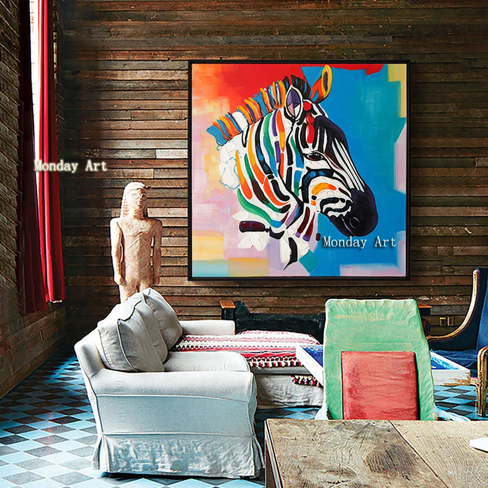 g The-100-Hand-painted-abstract-Modern-colorful-zebra-head-Painting-On-Canvas-Wall-Art-Wall-Painting (4)