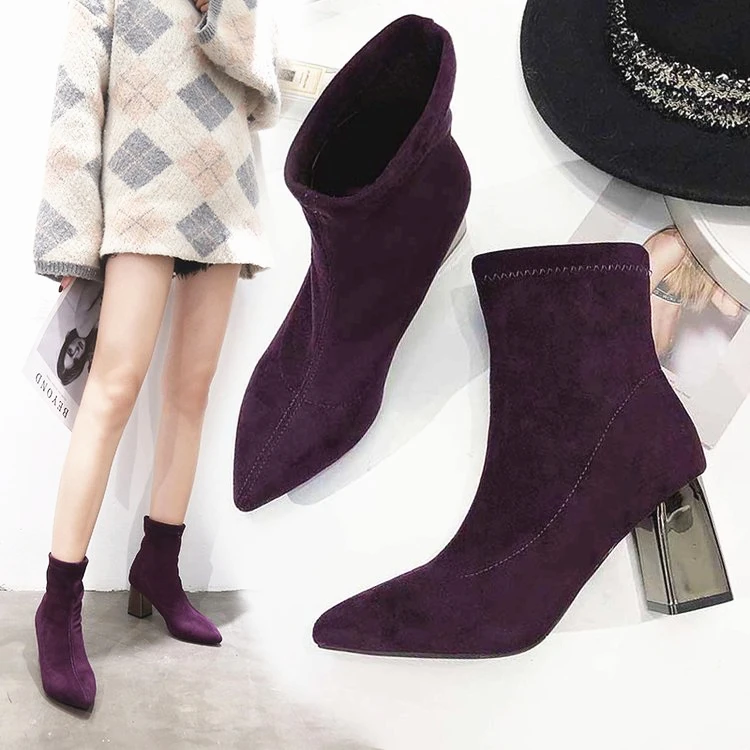 Autumn New Purple Ankle Boots Women High Heel Shoes Comfortable Flock Ladies Pumps Slip-on Women Winter Boots botas mujer
Autumn New Purple Ankle Boots Women High Heel Shoes Comfortable Flock Ladies Pumps Slip-on Women Winter Boots botas mujer