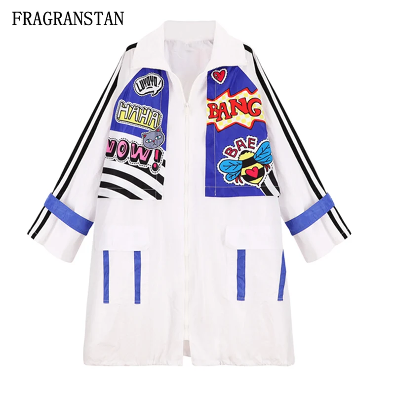 Women 2018 Spring Autumn New Stand Collar White Coat Female Fashion Cartoon Printed Oversize Jacket Casual Loose Outerwear JQ364
Women 2018 Spring Autumn New Stand Collar White Coat Female Fashion Cartoon Printed Oversize Jacket Casual Loose Outerwear JQ364