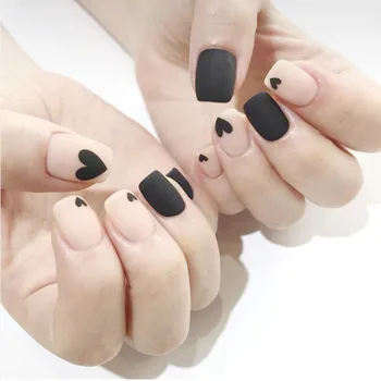 24Pcs Fake Nail Tips For Women Frosted Matte Nails with glue Nude with Black Love Heart Print designs Press On false fingernail
24Pcs Fake Nail Tips For Women Frosted Matte Nails with glue Nude with Black Love Heart Print designs Press On false fingernail