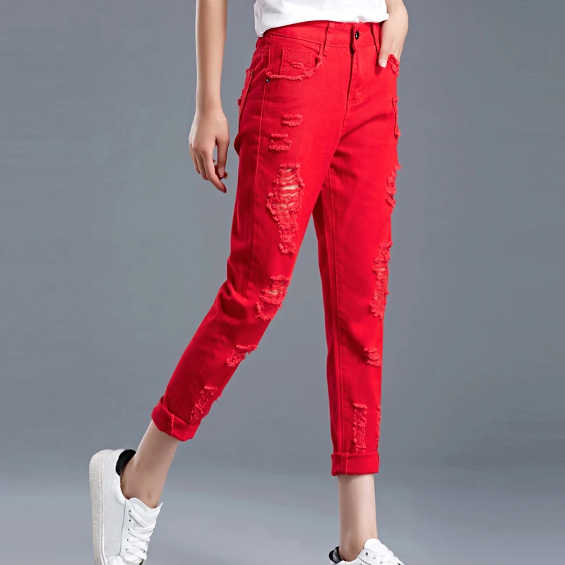 red ripped jeans womens