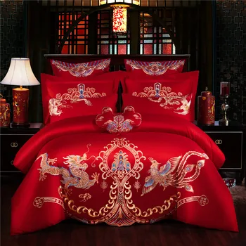 100% Egyptian Long Staple Cotton with embroidery Dragon and Phoenix Wedding Bedding Sets Chinese Dragon and Phoenix Red Bedlinen
100% Egyptian Long Staple Cotton with embroidery Dragon and Phoenix Wedding Bedding Sets Chinese Dragon and Phoenix Red Bedlinen