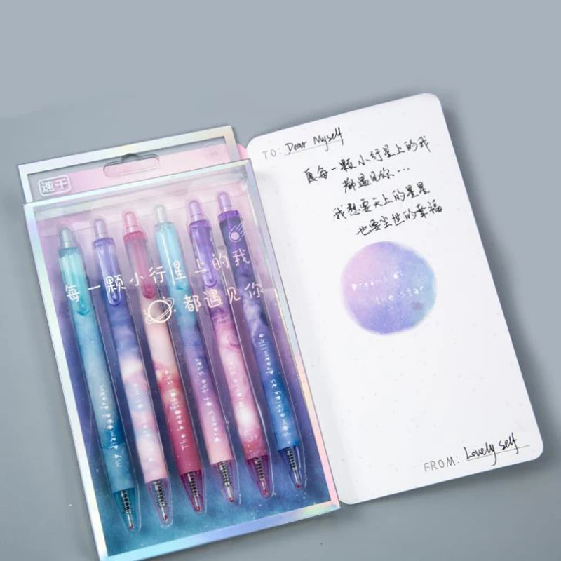 6 Pcs/pack Lovely 0.5mm Starry Sky Planet Press Plastic Gel Pens Signature Pens School Office Supply Stationery Gifts
6 Pcs/pack Lovely 0.5mm Starry Sky Planet Press Plastic Gel Pens Signature Pens School Office Supply Stationery Gifts