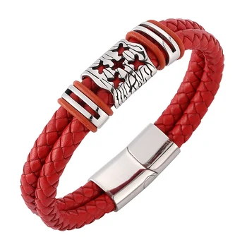 Fashion Men Women Jewelry Red Leather Bracelet Double Braided Handmade Leather Rope Hand Strap Charm Jewelry Bracelet BB0113 
Fashion Men Women Jewelry Red Leather Bracelet Double Braided Handmade Leather Rope Hand Strap Charm Jewelry Bracelet BB0113