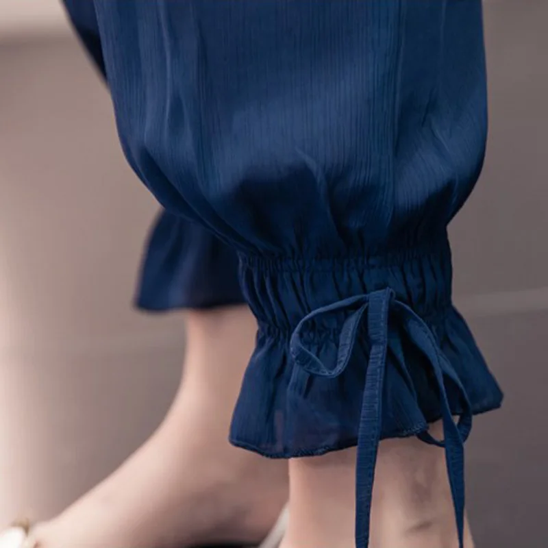 women summer Sashes ankle length trousers female solid color chiffon Elastic Waist Pleated Ruffles bloomers loose harem pants
women summer Sashes ankle length trousers female solid color chiffon Elastic Waist Pleated Ruffles bloomers loose harem pants