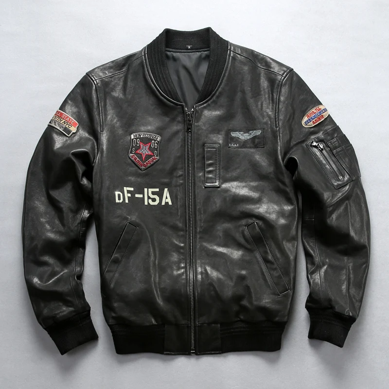 2019 Men's Genuine Leather Air Force Flight Jacket Brand Vintage Classic MA1 Baseball Black Jacket for Male Large Size Coat
2019 Men's Genuine Leather Air Force Flight Jacket Brand Vintage Classic MA1 Baseball Black Jacket for Male Large Size Coat