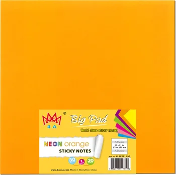 4A Sticky Big Pad,11 x 11 In,Neon Orange,Self-Stick Notes,Memo Pads,Planner Stickers,30 Sheets/Pad,1 Pad/Pack,4A BP1111 NO 
4A Sticky Big Pad,11 x 11 In,Neon Orange,Self-Stick Notes,Memo Pads,Planner Stickers,30 Sheets/Pad,1 Pad/Pack,4A BP1111 NO
