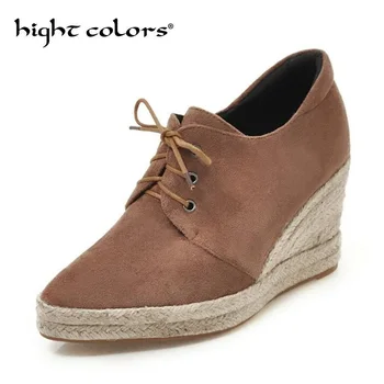 2020 Women Pumps Wedge High Heel Flock Pointed Toe Lace Up Basic Casual Single Shoes Straw weaving Platform 2cm Size 34-43
2020 Women Pumps Wedge High Heel Flock Pointed Toe Lace Up Basic Casual Single Shoes Straw weaving Platform 2cm Size 34-43