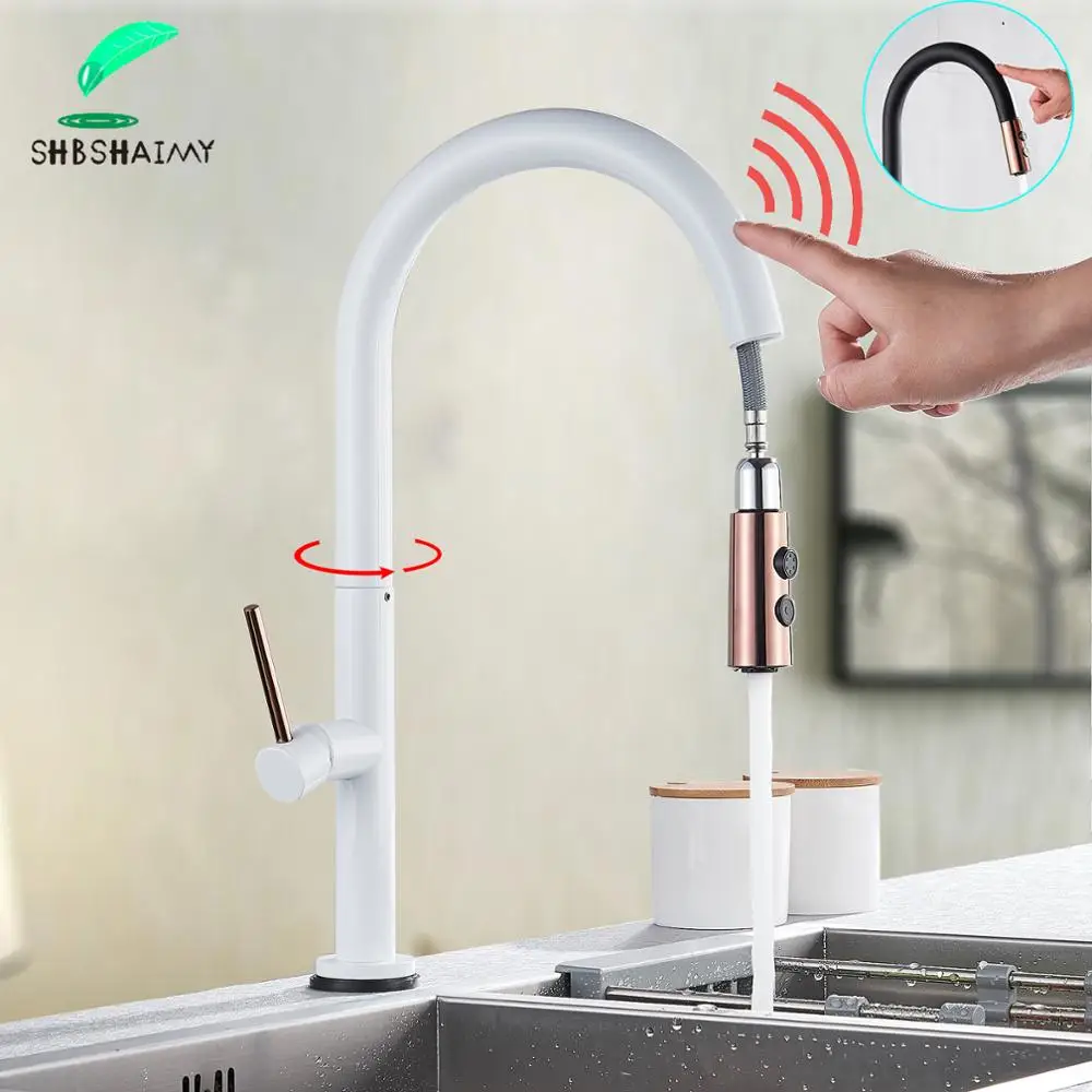 SHBSHAIMY White/Black Sensor Kitchen Sink Faucet Pull out Deck Mounted Sensor Faucet Cold Hot Water Mixer Tap Battery powered
SHBSHAIMY White/Black Sensor Kitchen Sink Faucet Pull out Deck Mounted Sensor Faucet Cold Hot Water Mixer Tap Battery powered