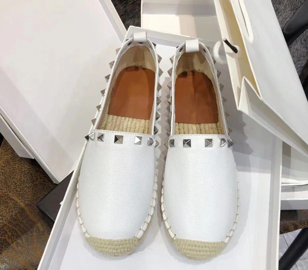 

European Famous Brand Patchwork Espadrilles Shoes Woman Genuine Leather Creepers Flats Ladies Loafers White Leather Moccasins