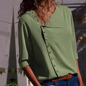 Women Chiffon Shirt Long Sleeve Female Irregular Oblique Collar Casual shirt Women Chiffon Shirt Long Sleeve Female Irregular Oblique Collar Casual shirt
