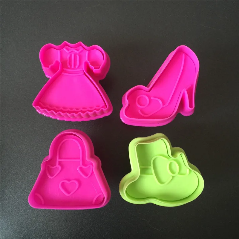 4 types Fashion Plastic Cookie Mold Plunger Cutter Stamp Fondant Embosser Die 3D Biscuit Cake Molds Dress Hat Handbag Shoes
4 types Fashion Plastic Cookie Mold Plunger Cutter Stamp Fondant Embosser Die 3D Biscuit Cake Molds Dress Hat Handbag Shoes