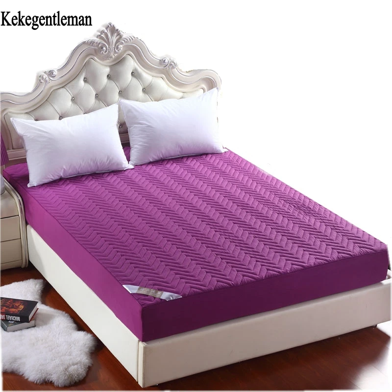 Image Solid color mattress cover pad protector sueding cotton padded non slip bedspread twin full queen size mattress covers
