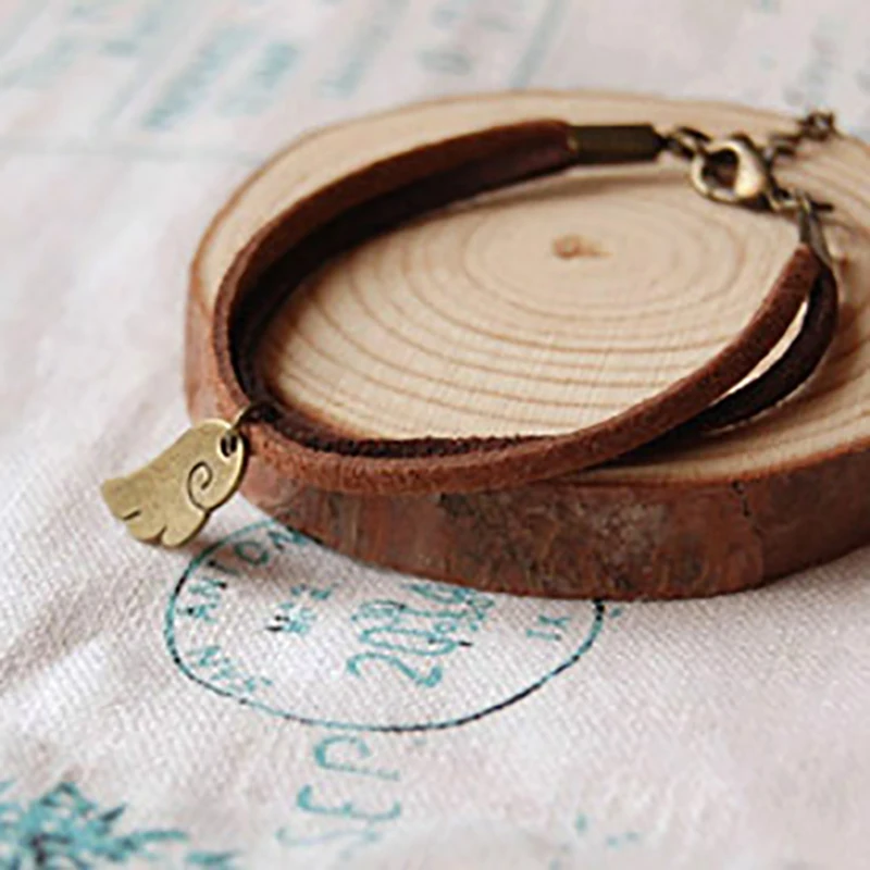 Фото 15 + 5 см винтажный бронзовый браслет с милой кожаной веревкой - купить