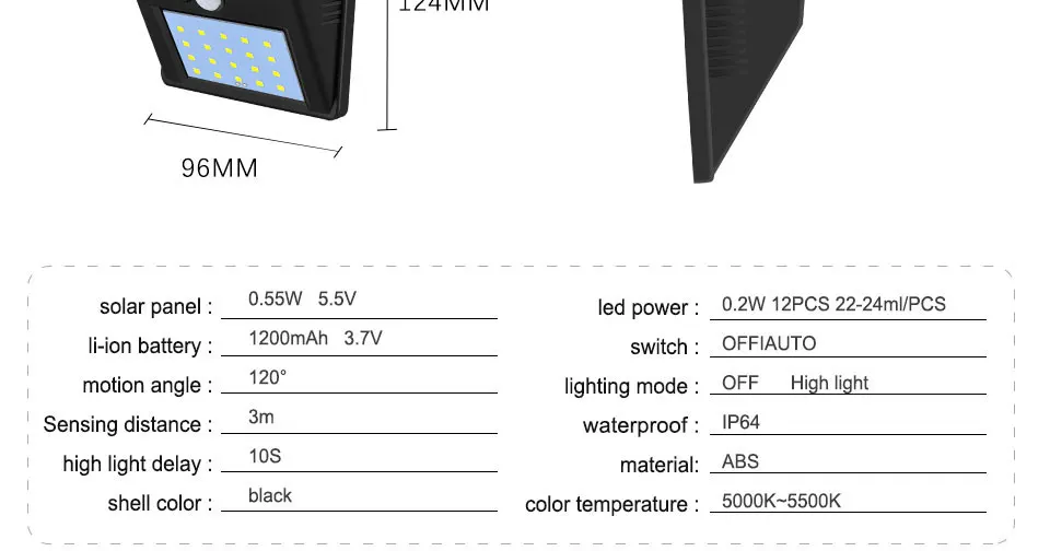 LED Solar Power Garden Light Outdoor PIR Motion Sensor Solar Wall Light (3)
