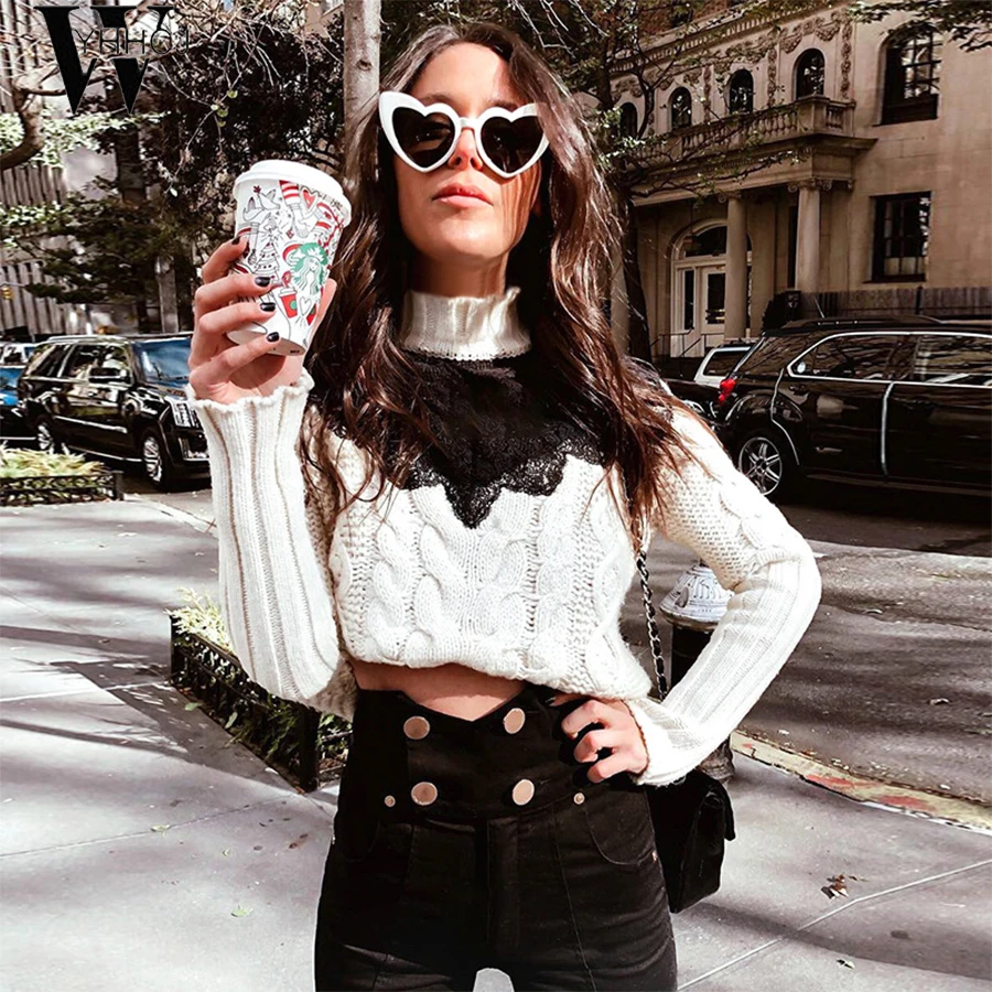 WYHHC 2018 Autumn winter sweater Sexy lace splice knitted sweater Women elegant twist white pullover sweater female pullovers
WYHHC 2018 Autumn winter sweater Sexy lace splice knitted sweater Women elegant twist white pullover sweater female pullovers