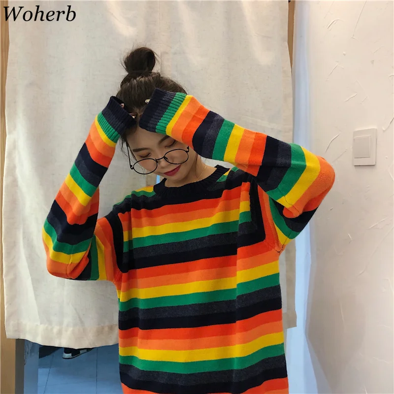 Woherb Korean Loose Rainbow Sweater Women 2019 Autumn New Modis Vintage Striped Knitted Pullover Ladies Harajuku Jumper 22871
Woherb Korean Loose Rainbow Sweater Women 2019 Autumn New Modis Vintage Striped Knitted Pullover Ladies Harajuku Jumper 22871