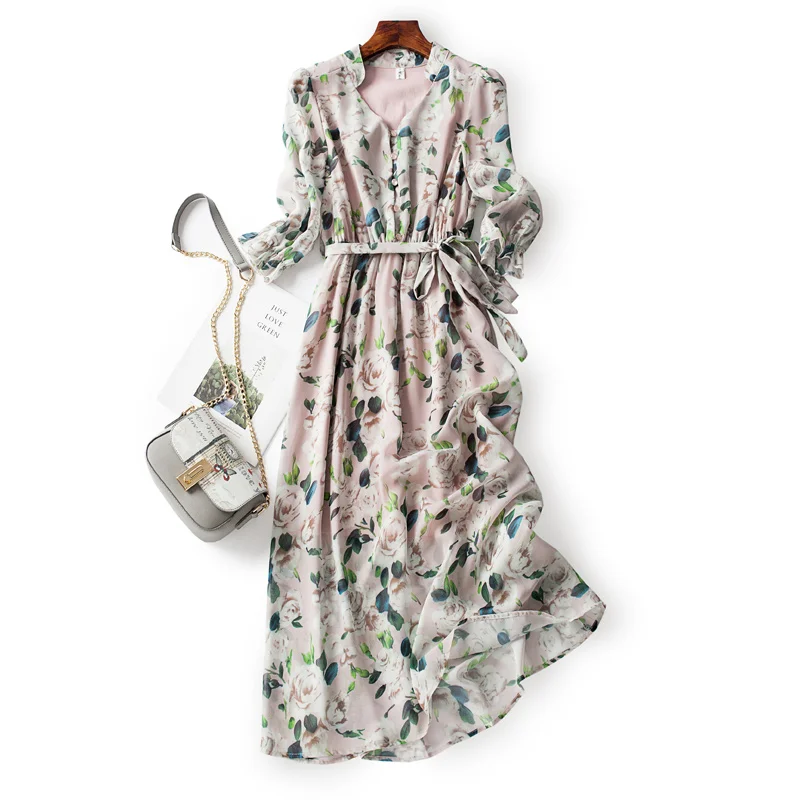 2019 Brand New Women Summer Dress V-neck Half Sleeve Floral Printing Elegant Long Boho Style Sweet Vestidos | Женская одежда