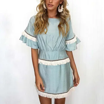 Pop Dress Womens O-neck Half Flare Sleeve Tassel Patchwork Beach Dresses Casual Loose Style Streetwear Solid Mini Dress 7Q1822
Pop Dress Womens O-neck Half Flare Sleeve Tassel Patchwork Beach Dresses Casual Loose Style Streetwear Solid Mini Dress 7Q1822