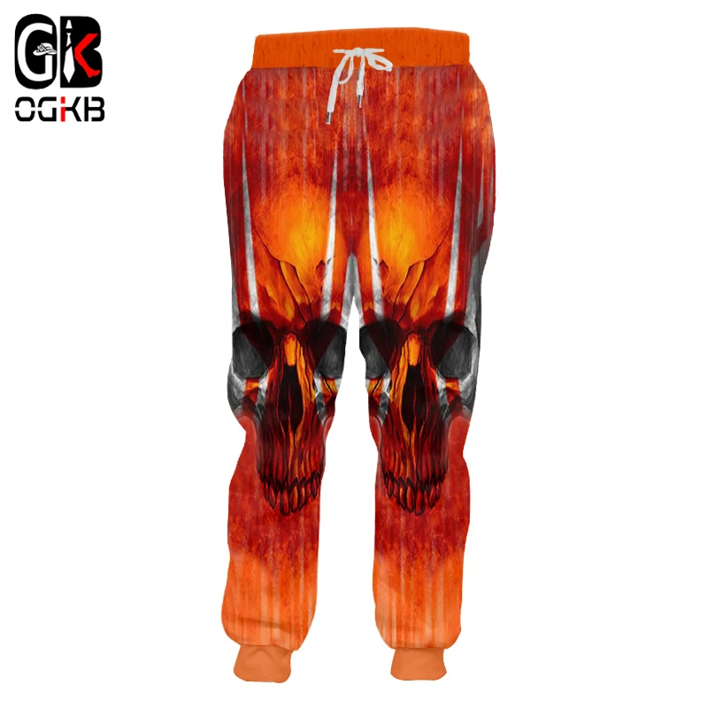 OGKB Newe Модные мужские/wo мужские крутые с принтом красный череп 3d спортивные брюки