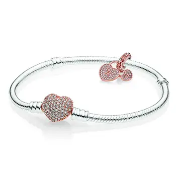 NEW 100% 925 Sterling Silver Rose Double Heart Bracelet Gift Set fit DIY Original charm Bracelets jewelry A set of prices
NEW 100% 925 Sterling Silver Rose Double Heart Bracelet Gift Set fit DIY Original charm Bracelets jewelry A set of prices