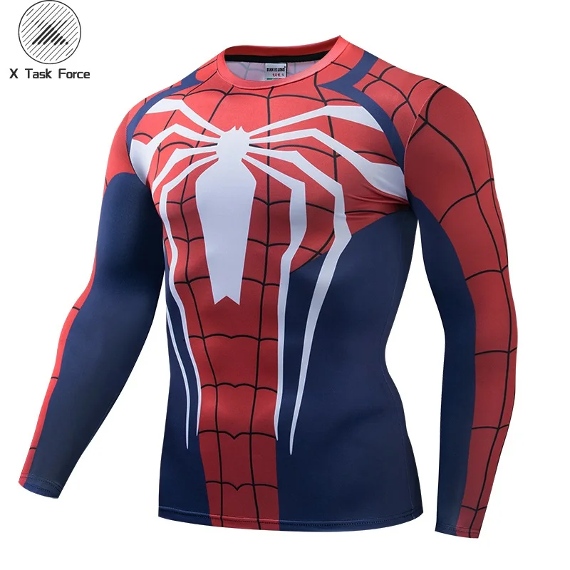 Реглан рукав Человек паук 3D печатных футболки мужские компрессионные рубашки