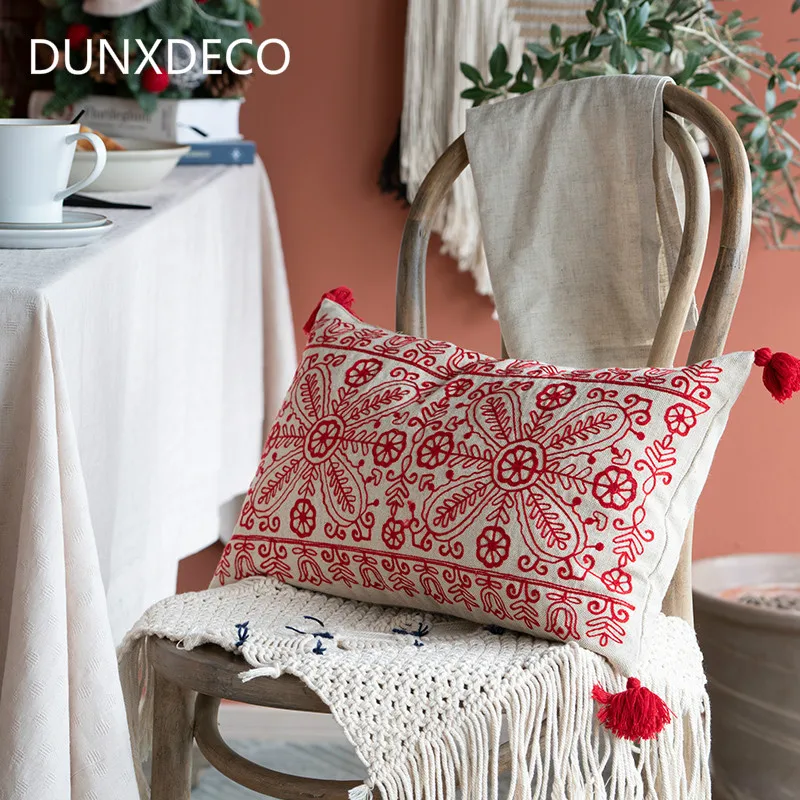 DUNXDECO Cushion Cover Waist Pillow Case Nordic Classical Red Flora Cotton Thread Embroidery Artistic Coussin Bedding Decoration
DUNXDECO Cushion Cover Waist Pillow Case Nordic Classical Red Flora Cotton Thread Embroidery Artistic Coussin Bedding Decoration